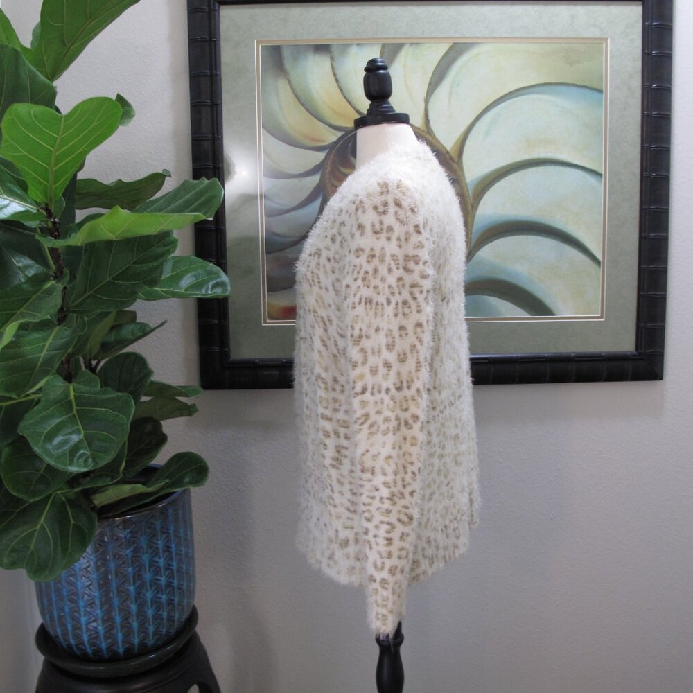 CYNTHIA ROWLEY Cream Eyelash Leopard Cardigan - Picture 2 of 8